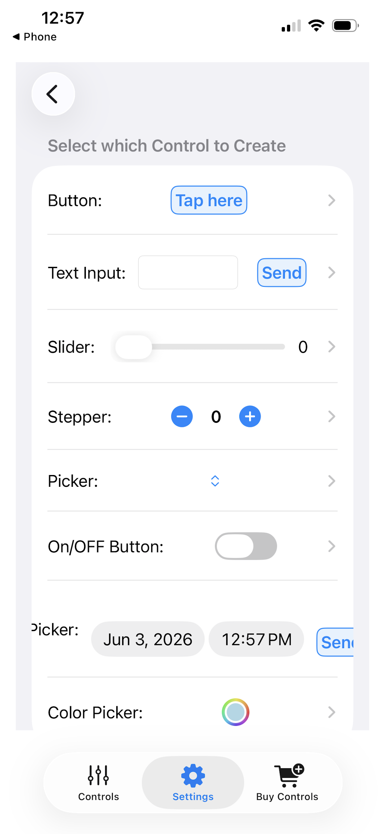 List of AvailableControls