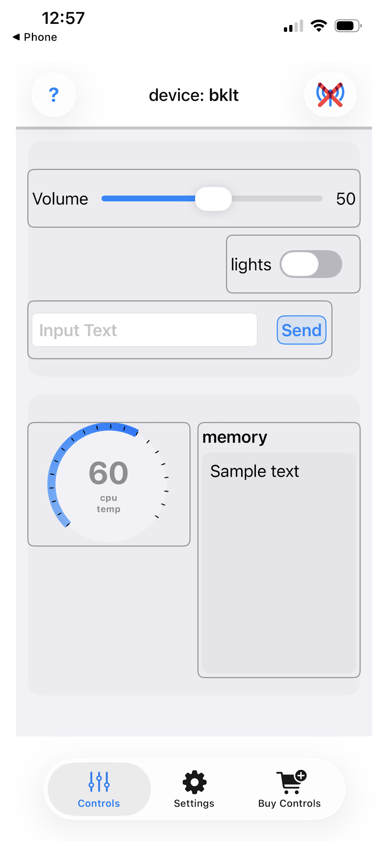 Controls Screen example